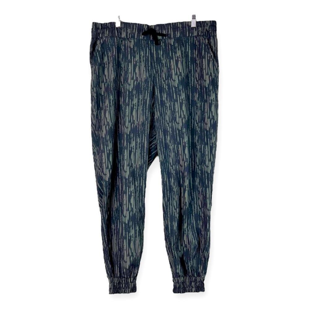 Women’s Joggers Elastic Tie Waist Athletic Casual Green Black Print Size XL